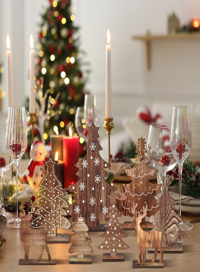 Barydat مجموعة باريدات من 8 قطع لتزيين طاولة عيد الميلاد، تتضمن شجرة صنوبر خشبية وغزلان، قطعة مركزية للطاولة، لافتات شتوية لعيد الميلاد، ديكور ريفي للمنزل والمكتب، هدايا للحفلات (ريفي) - Image 4